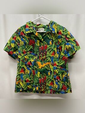 Vintage Aloha Republic womens xl Parrot button up shirt Macaw cabana beach tiki